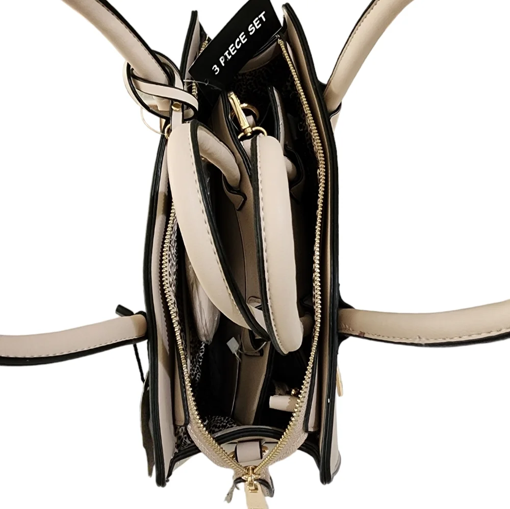 Alyssa New 3-Piece Beige Tote Handbah Set - Shoulder Bag, Crossbody & Wristle